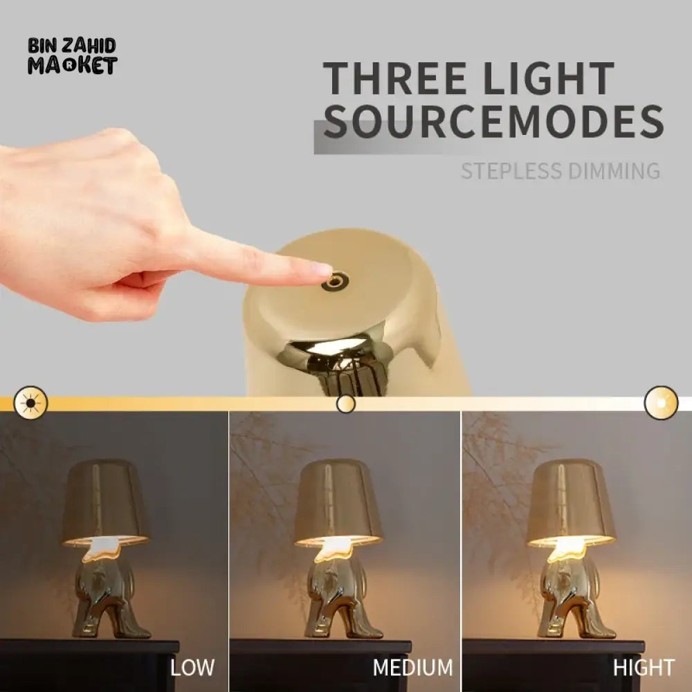 LUXURY GOLD HUMANOID LED TABLE LAMP SET – NORDIC MODERN OFFICE & HOME DECOR TOUCH DIMMING USB RECHARGEABLE NIGHT LIGHT