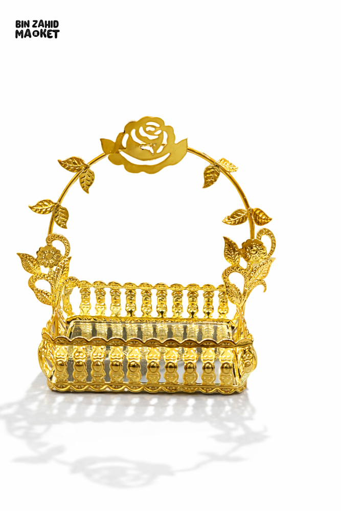 LUXURY GOLD IFTAR DATES TRAY WITH HANDLE | ELEGANT RAMADAN TABLE DECOR