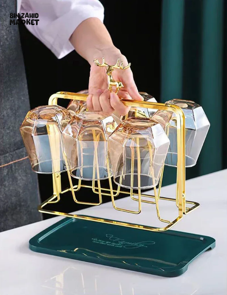 LUXURY GOLD IRON CUP DRYING RACK HOLDER TREE FOR MUGS & GLASSES