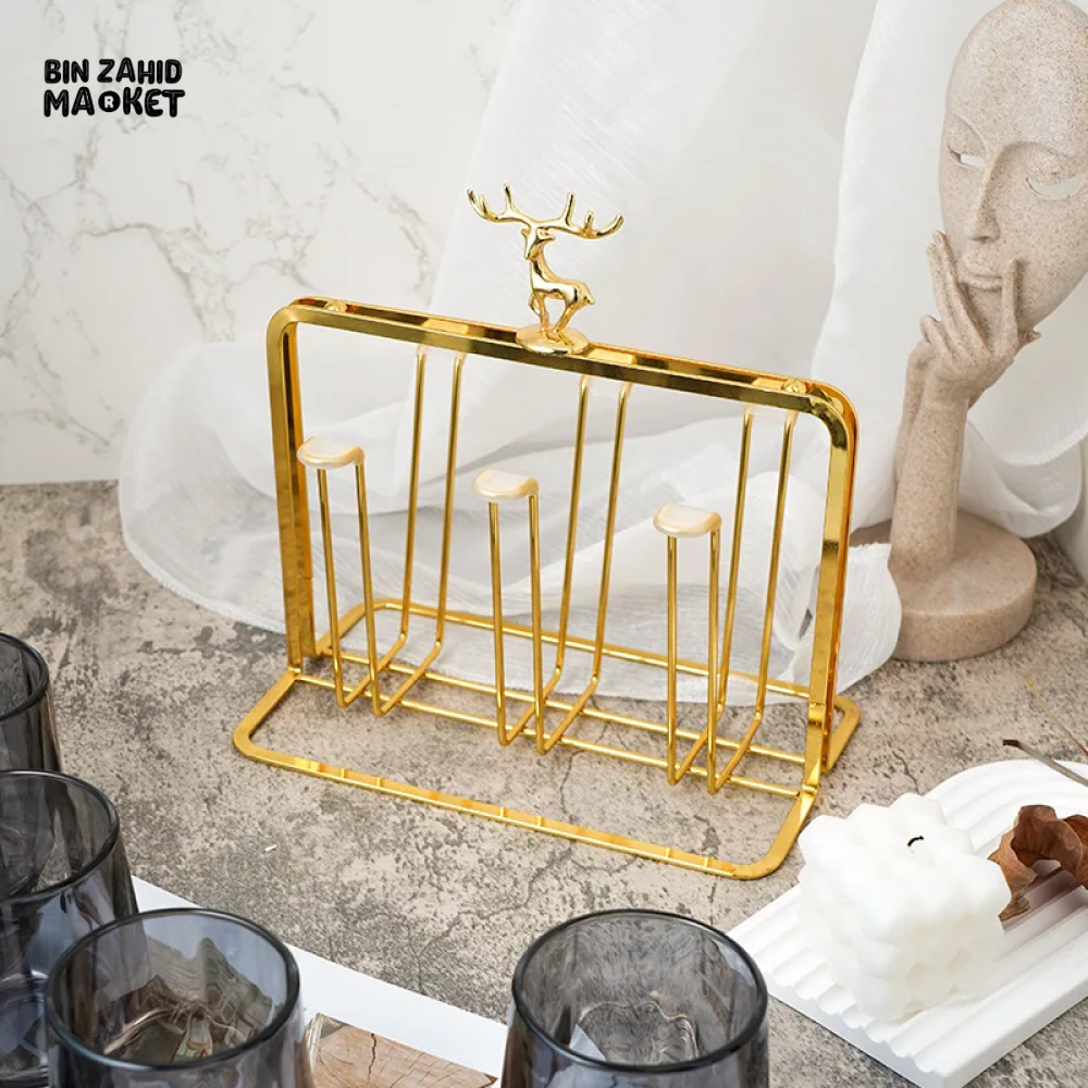 LUXURY GOLD IRON CUP DRYING RACK HOLDER TREE FOR MUGS & GLASSES