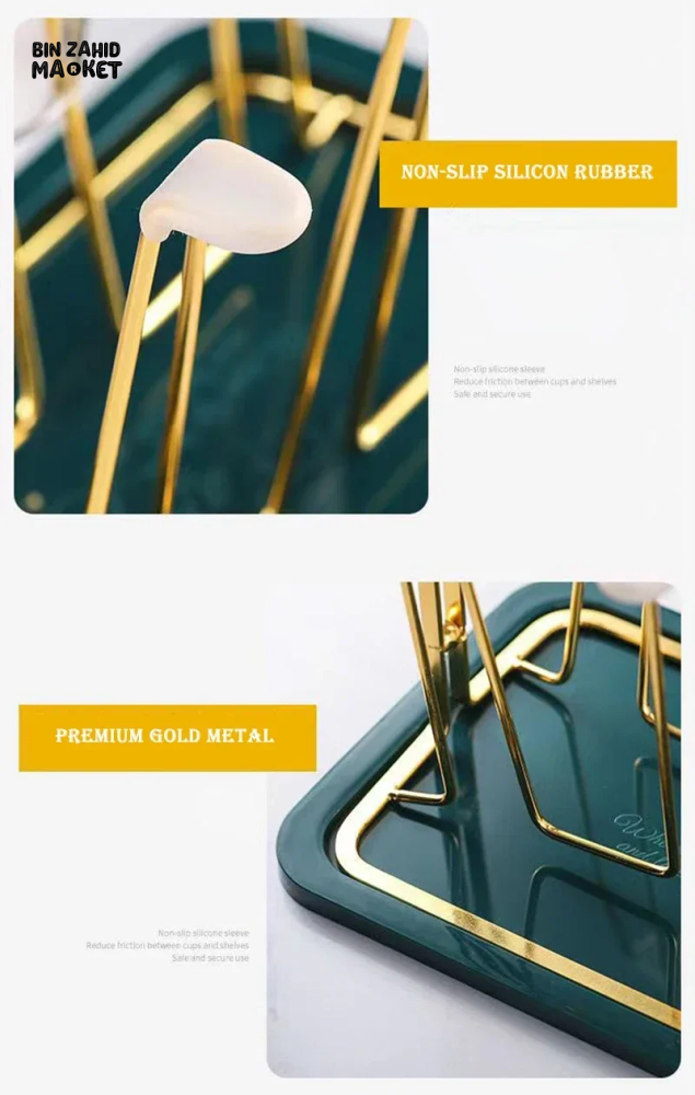 LUXURY GOLD IRON CUP DRYING RACK HOLDER TREE FOR MUGS & GLASSES