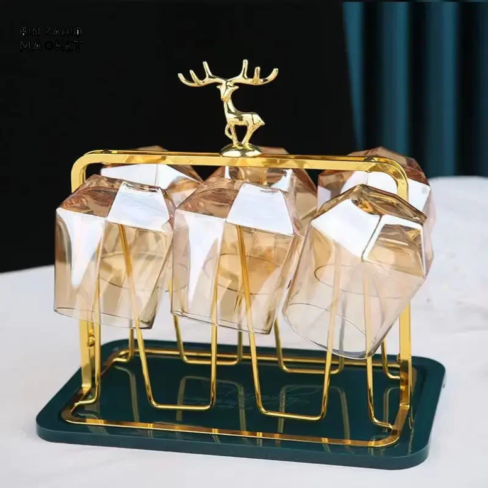 LUXURY GOLD IRON CUP DRYING RACK HOLDER TREE FOR MUGS & GLASSES