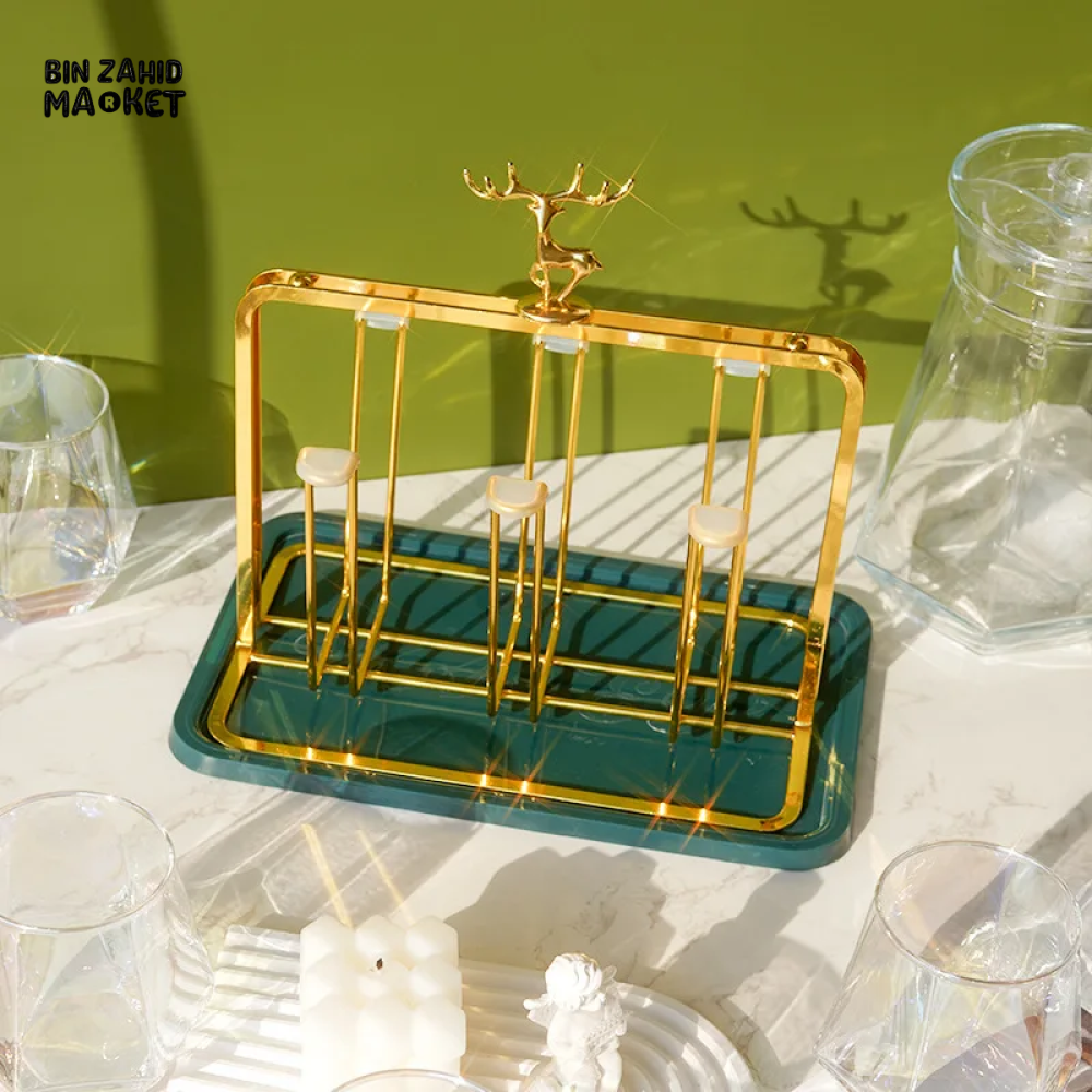 LUXURY GOLD IRON CUP DRYING RACK HOLDER TREE FOR MUGS & GLASSES