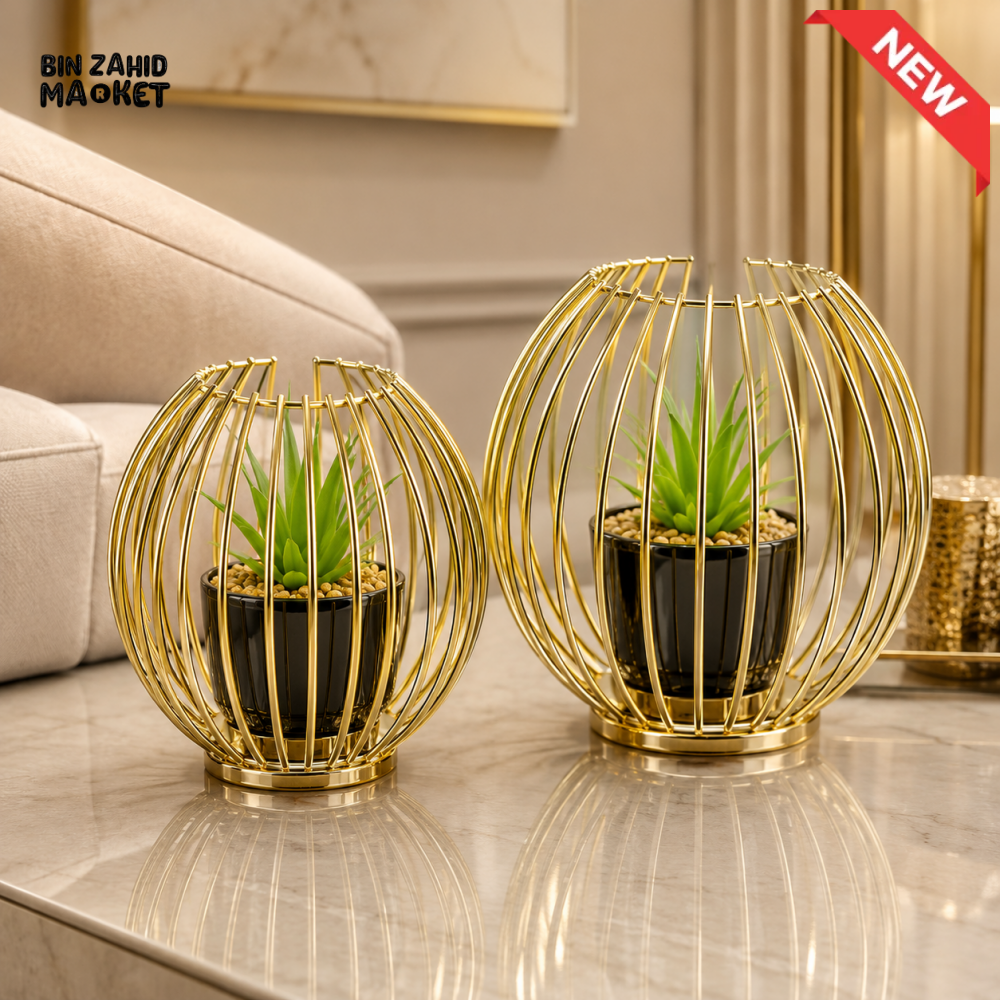 LUXURY GOLD METAL CAGE ARTIFICIAL PLANT DECOR