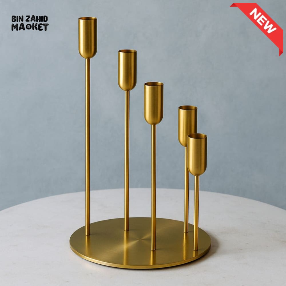 LUXURY GOLD METAL CANDLE HOLDER – 5-ARM TAPER CENTERPIECE