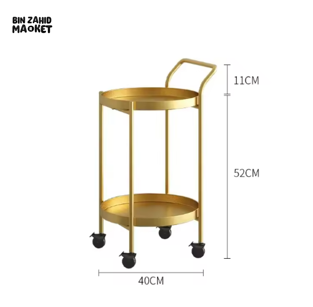 LUXURY GOLD METAL SERVING CART – MODERN ROUND BAR TROLLEY WITH WHEELS FOR LIVING ROOM & SALON