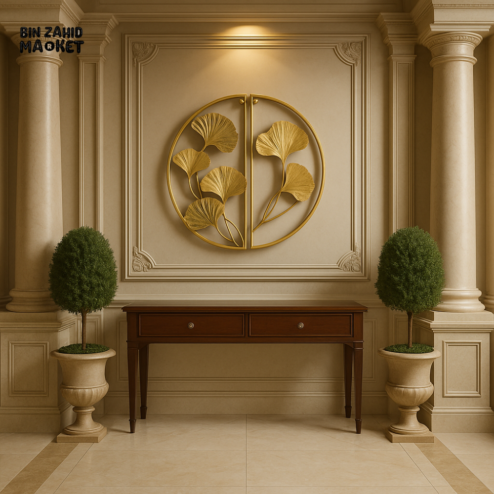 LUXURY GOLD METAL WALL ART – GINKGO LEAF DESIGN FOR VILLA INTERIORS