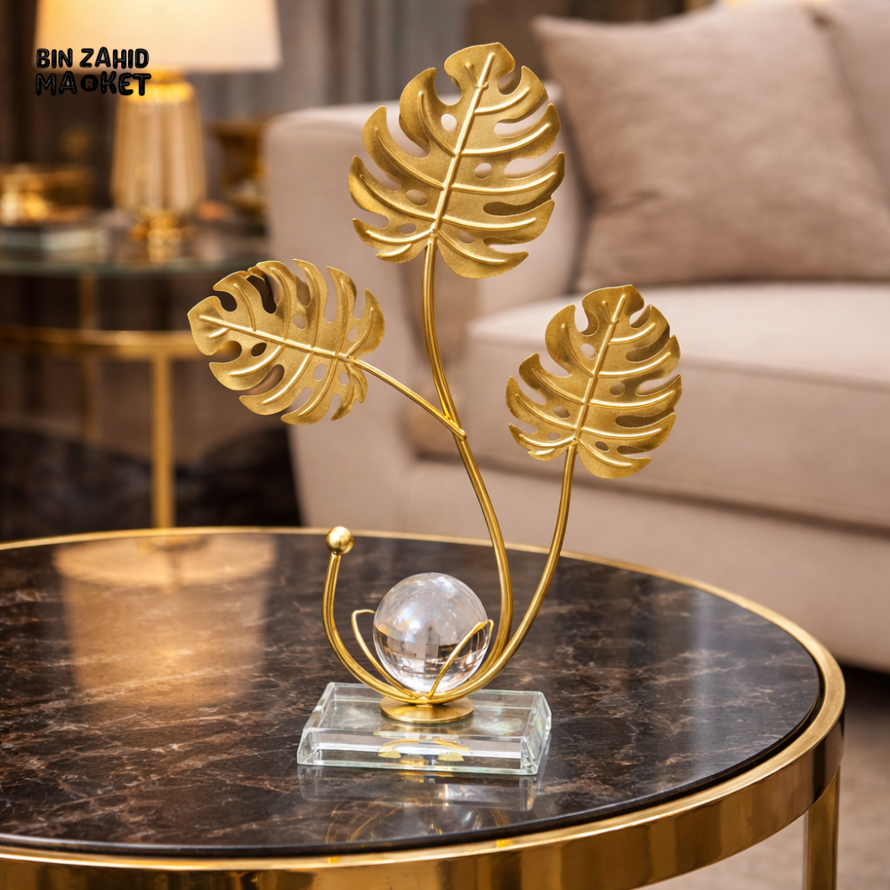 LUXURY GOLD MONSTERA LEAF GLASS TABLE DECOR FOR SIDE TABLE | ELEGANT HOME ORNAMENT