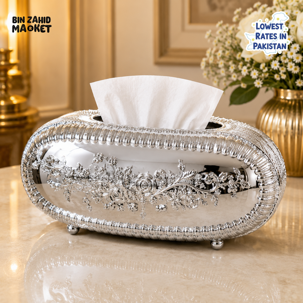 LUXURY GOLD OVAL TISSUE BOX HOLDER - SILVER