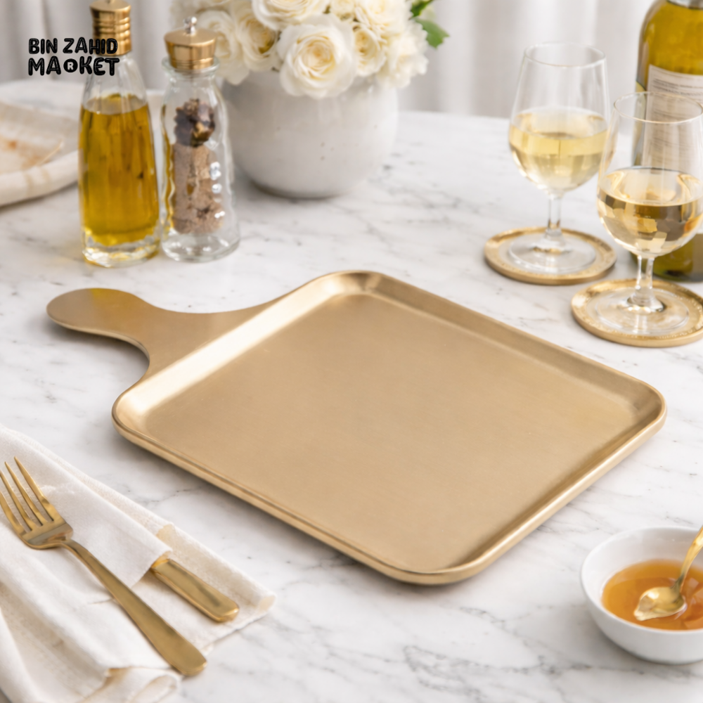 LUXURY GOLD SERVING TRAY WITH HANDLE – PREMIUM KITCHEN & DINING TRAY