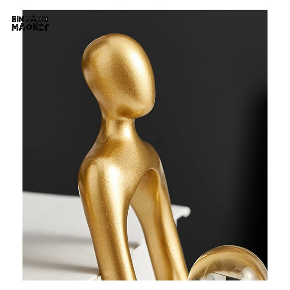 LUXURY GOLD THINKER STATUE – 3-PIECE ABSTRACT RESIN SCULPTURE SET FOR HOME & OFFICE DECOR