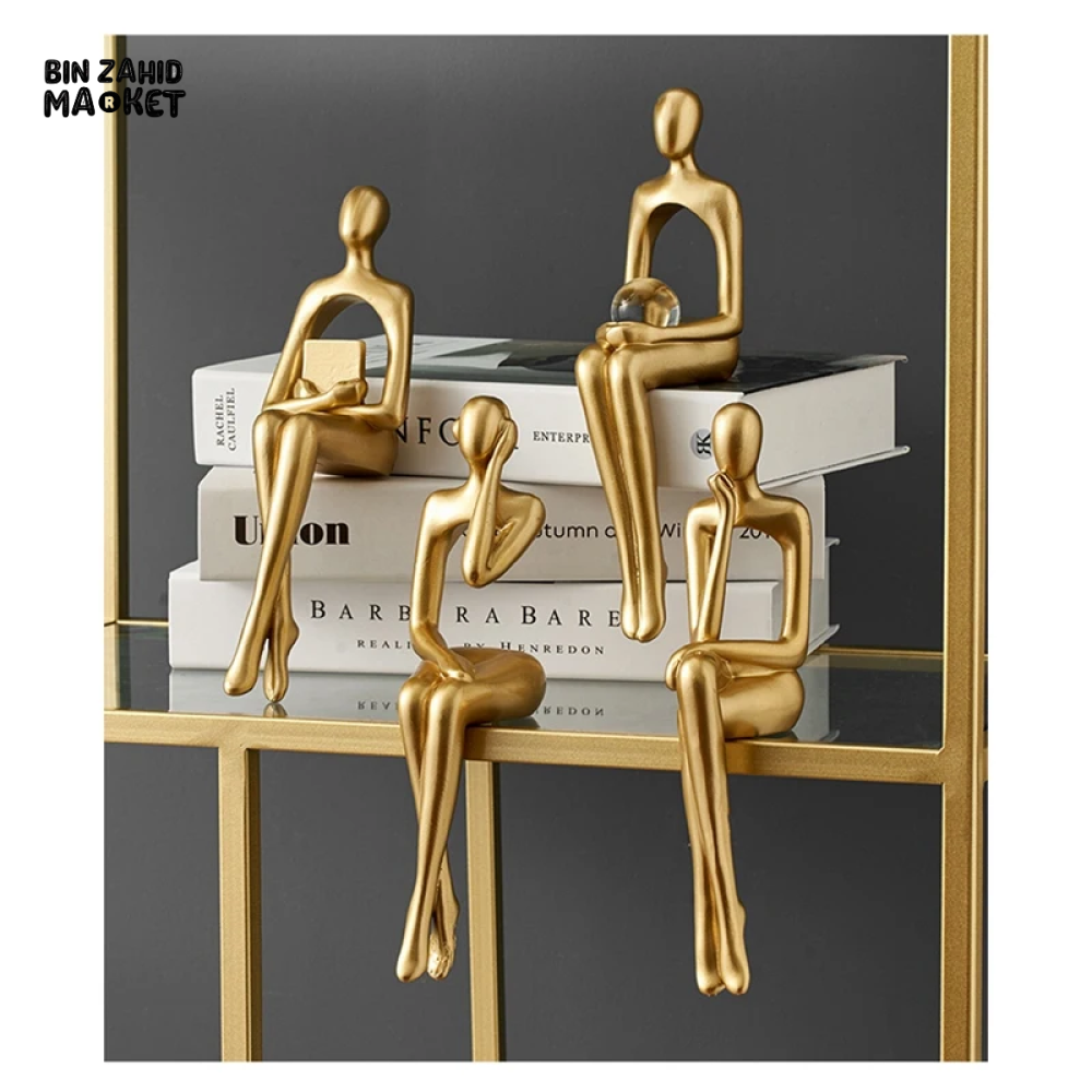 LUXURY GOLD THINKER STATUE – 3-PIECE ABSTRACT RESIN SCULPTURE SET FOR HOME & OFFICE DECOR