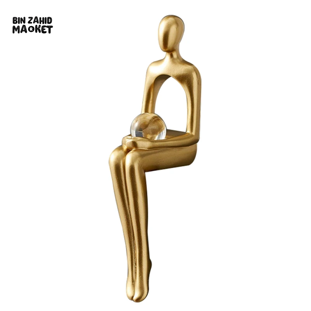 LUXURY GOLD THINKER STATUE – 3-PIECE ABSTRACT RESIN SCULPTURE SET FOR HOME & OFFICE DECOR