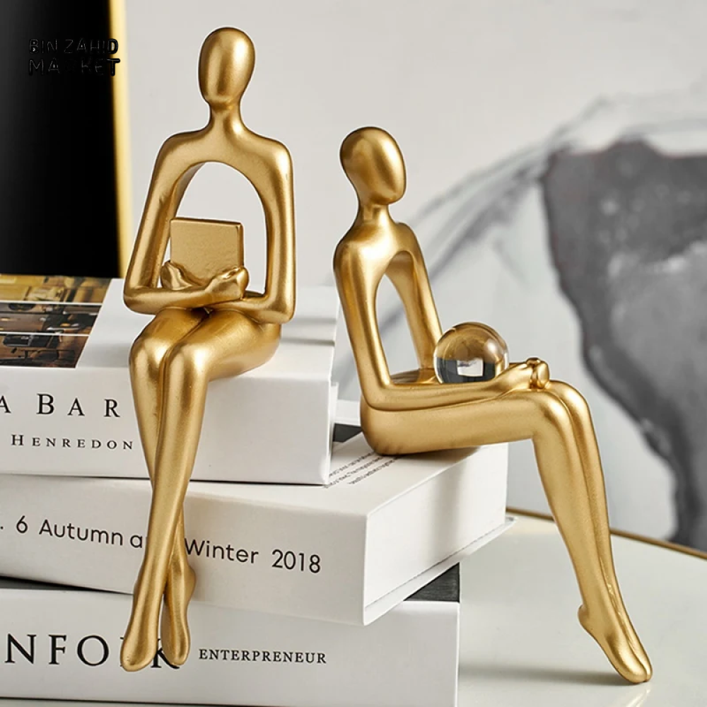 LUXURY GOLD THINKER STATUE – 3-PIECE ABSTRACT RESIN SCULPTURE SET FOR HOME & OFFICE DECOR