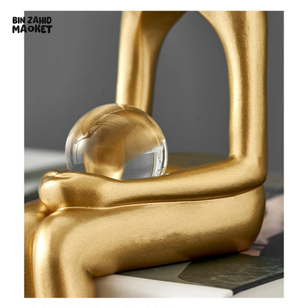 LUXURY GOLD THINKER STATUE – 3-PIECE ABSTRACT RESIN SCULPTURE SET FOR HOME & OFFICE DECOR