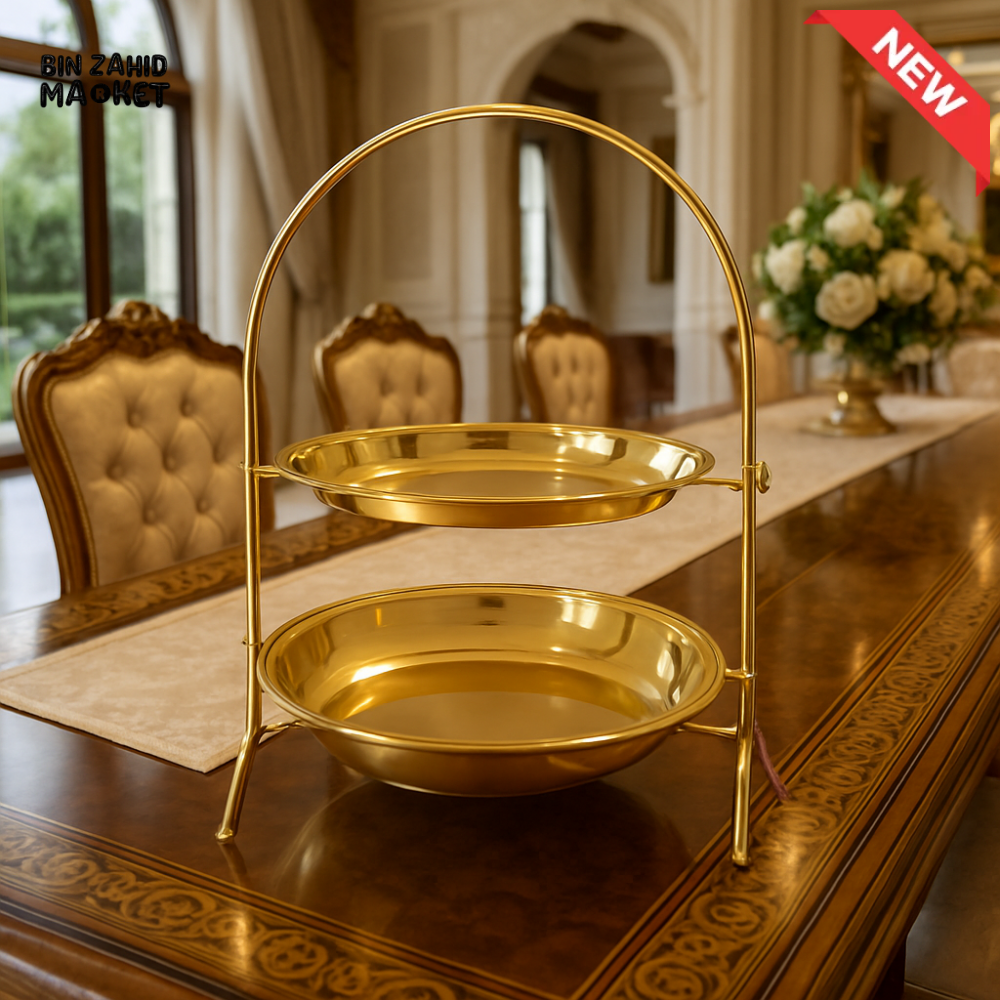 LUXURY GOLD TWO TIER CAKE & PASTRY STAND FOR VILLA DINING TABLE MYD 042