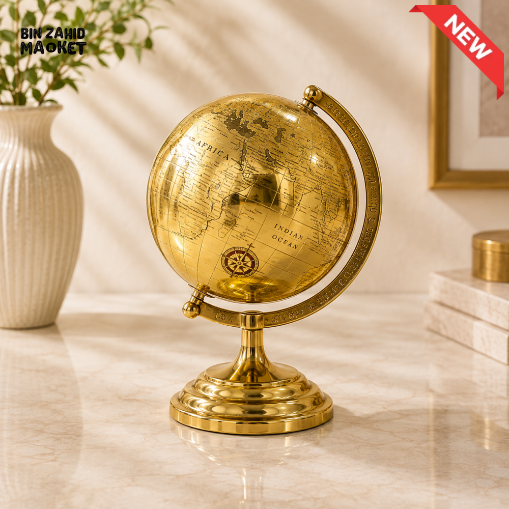 LUXURY GOLD WORLD GLOBE WITH PEDESTAL STAND