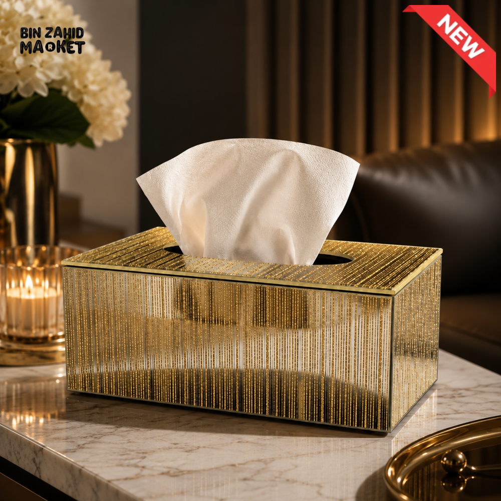 LUXURY GOLDEN MIRROR GLASS TISSUE BOX HOLDER