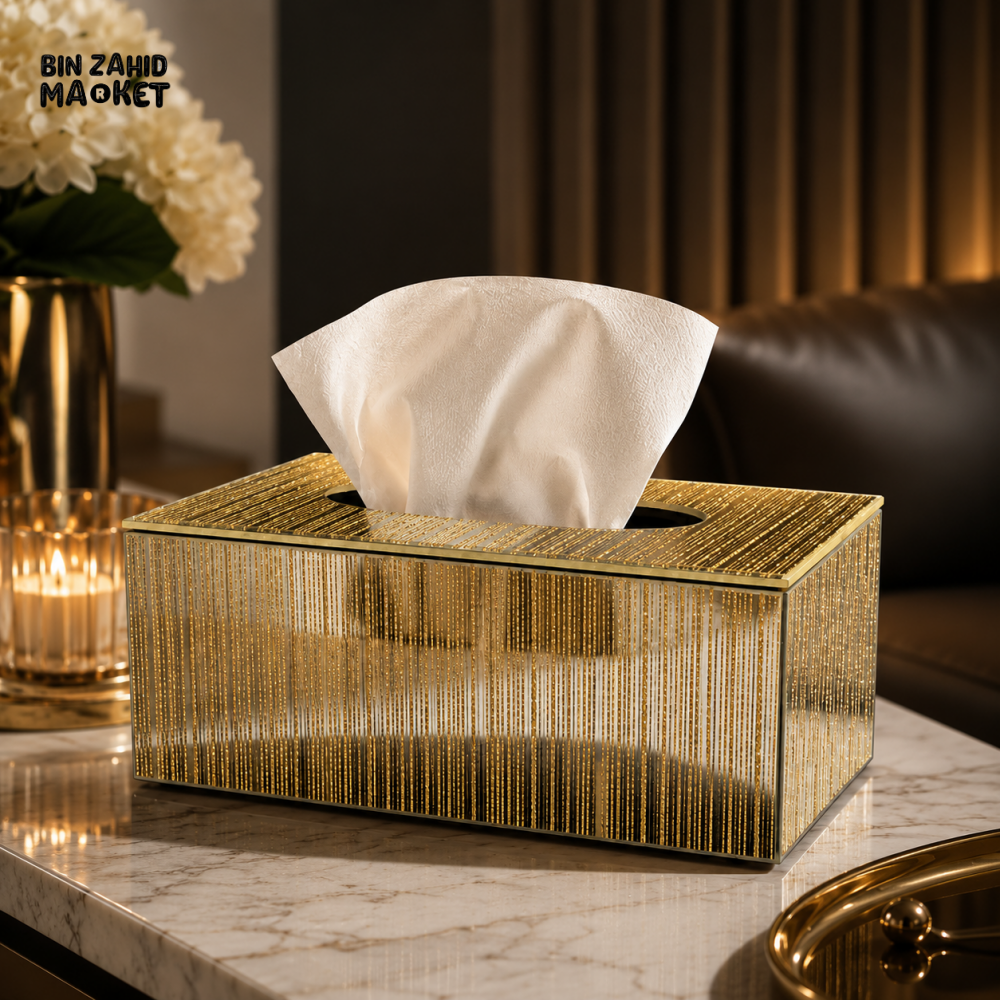 LUXURY GOLDEN MIRROR GLASS TISSUE BOX HOLDER