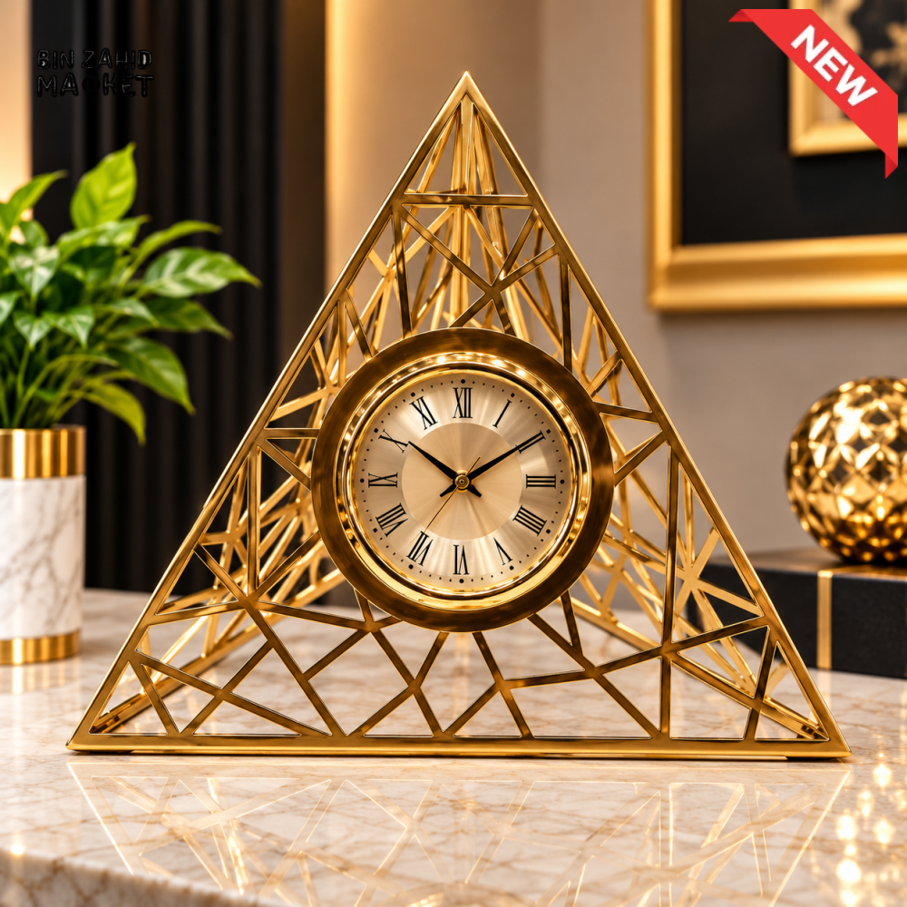 LUXURY GOLDEN PYRAMID DESIGN TABLE CLOCK