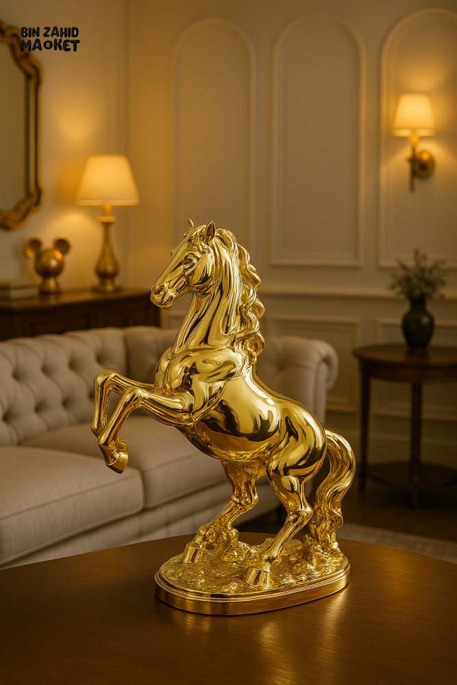 LUXURY GOLDEN REARING HORSE STATUE – ELEGANT HOME DECOR ACCENT