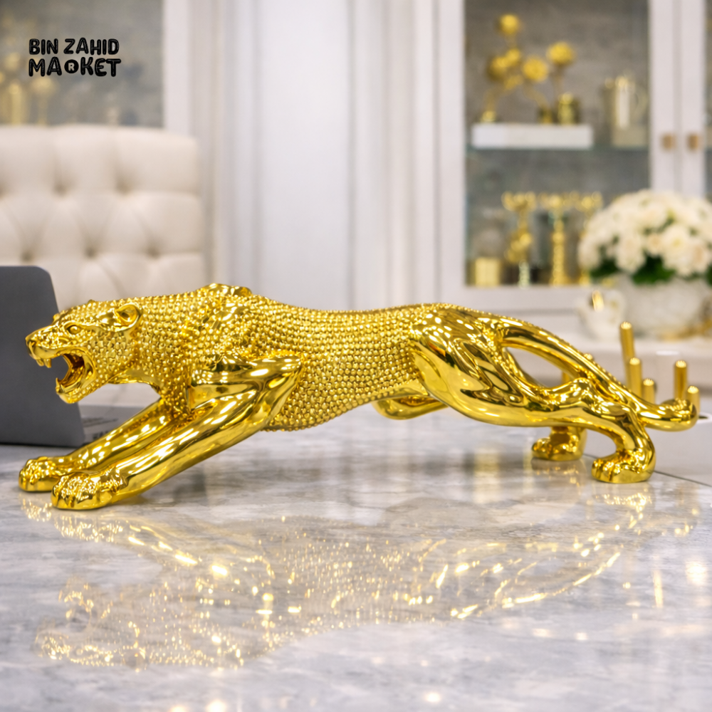 LUXURY GOLDEN RUNNING PANTHER SCULPTURE – STATEMENT POWER DECOR FOR HOME & OFFICE - 25CM X 6CM