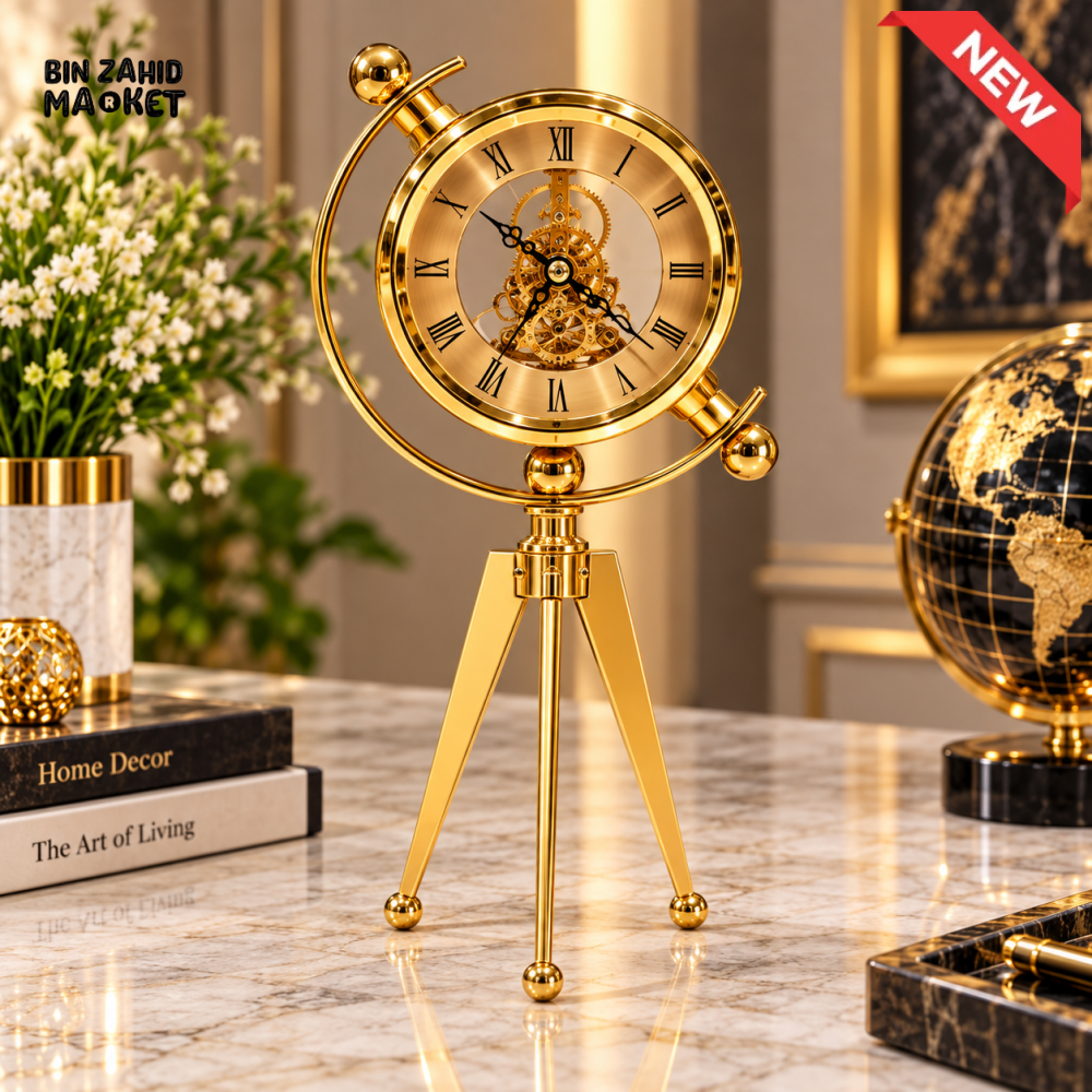 LUXURY GOLDEN TRIPOD SKELETON TABLE CLOCK