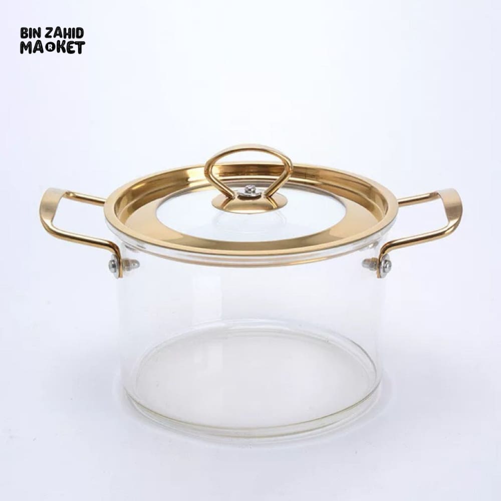 LUXURY HEAT-RESISTANT GLASS CASSEROLE 2.5L – GOLD-TONE RIM LID INCLUDED