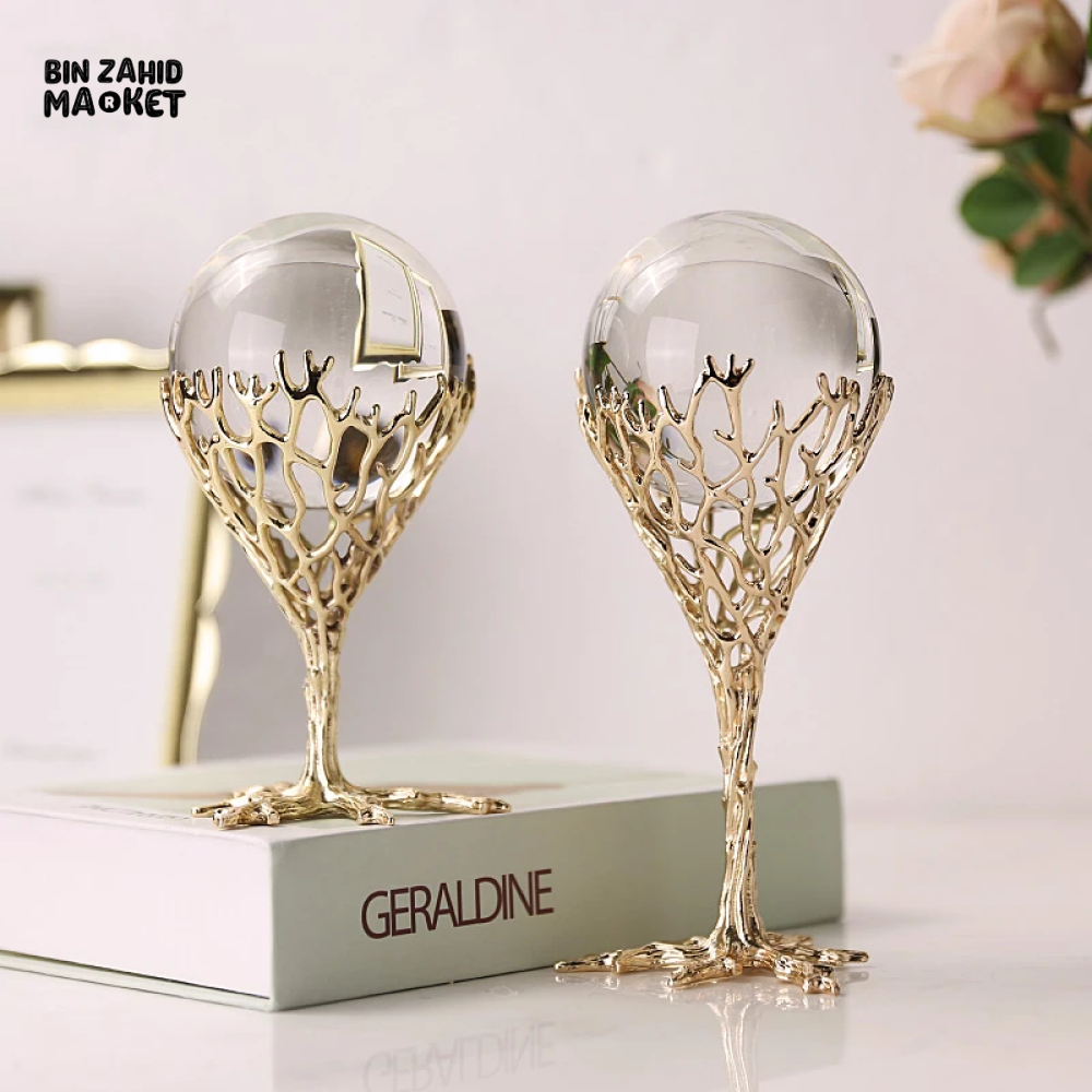 LUXURY HOME DECOR – 2 PIECE PURE COPPER CRYSTAL BALL HANDMADE MODERN LIVING ROOM ACCESSORY