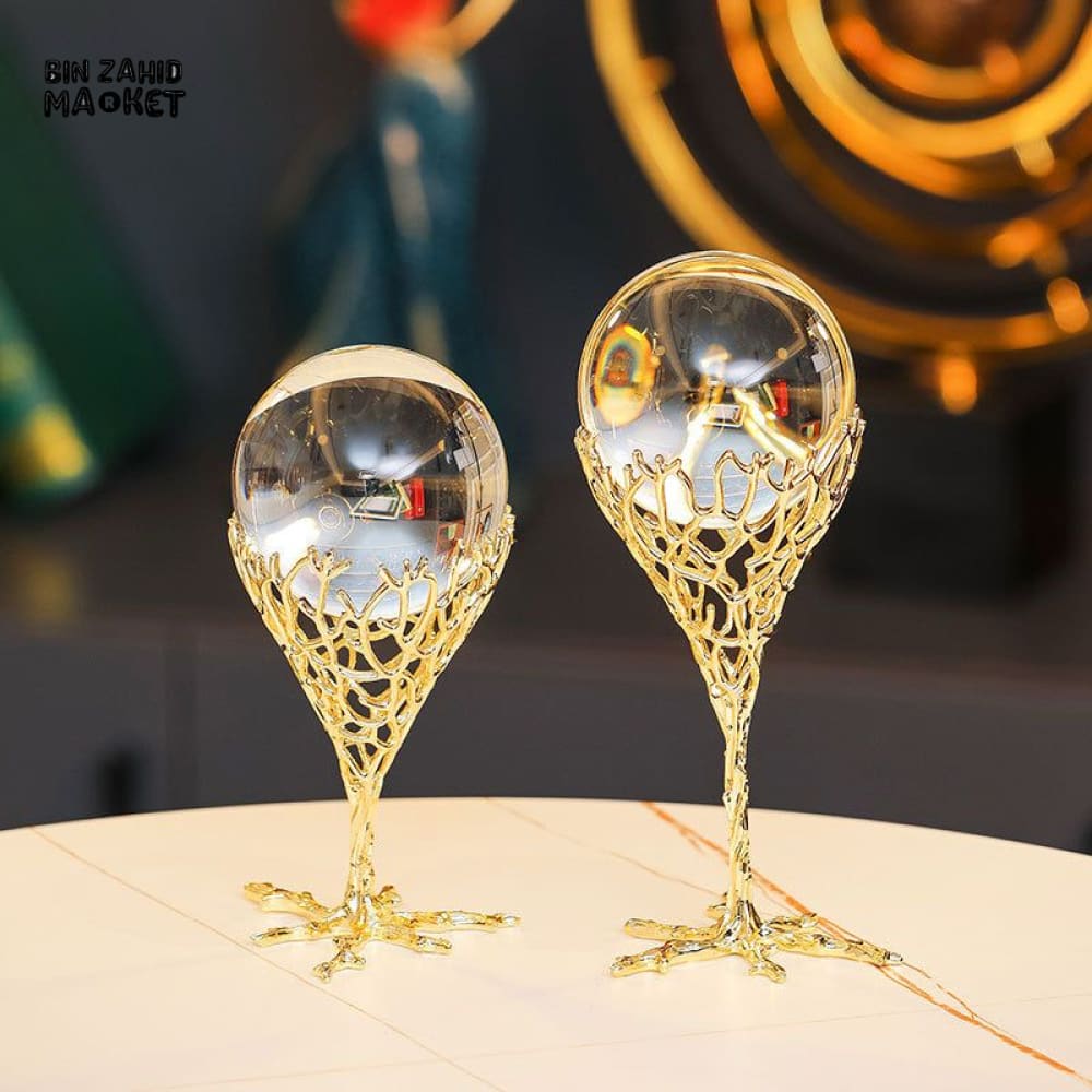 LUXURY HOME DECOR – 2 PIECE PURE COPPER CRYSTAL BALL HANDMADE MODERN LIVING ROOM ACCESSORY