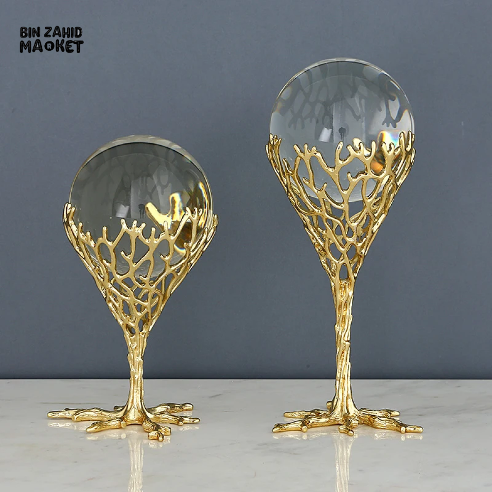LUXURY HOME DECOR – 2 PIECE PURE COPPER CRYSTAL BALL HANDMADE MODERN LIVING ROOM ACCESSORY