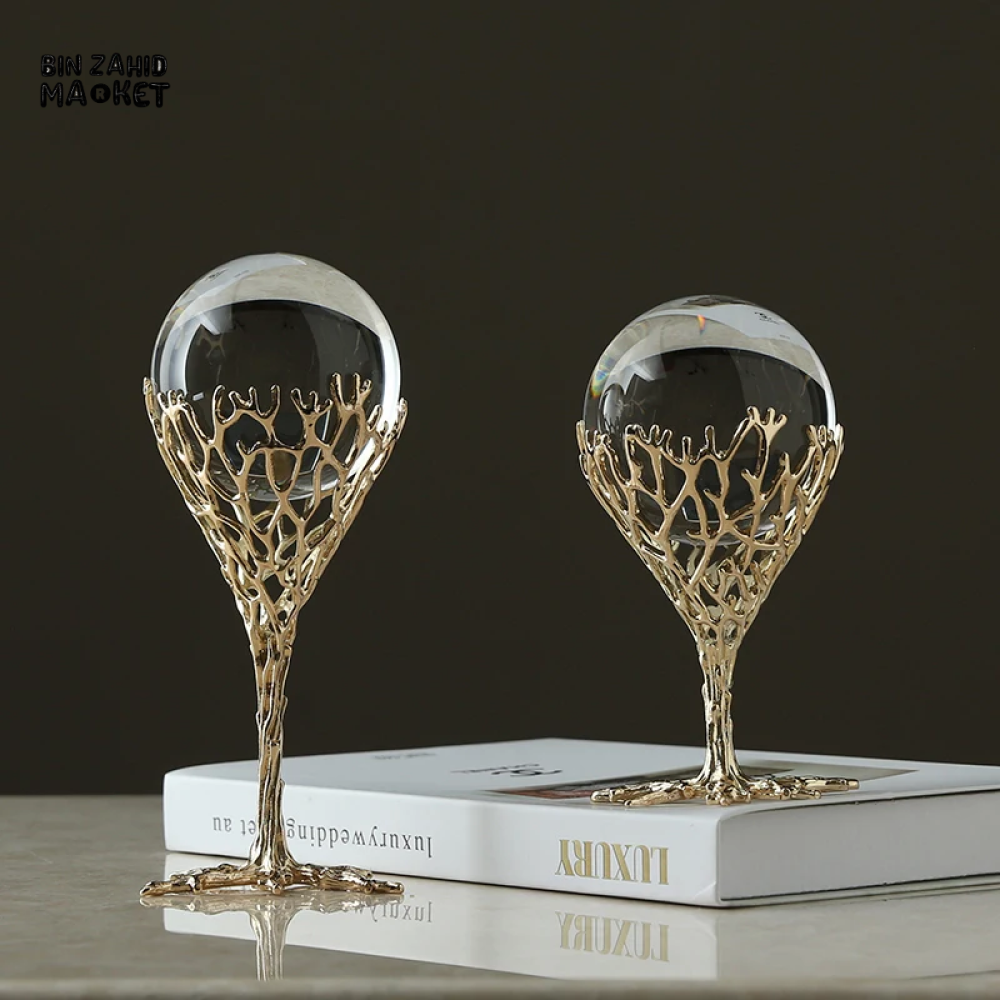 LUXURY HOME DECOR – 2 PIECE PURE COPPER CRYSTAL BALL HANDMADE MODERN LIVING ROOM ACCESSORY