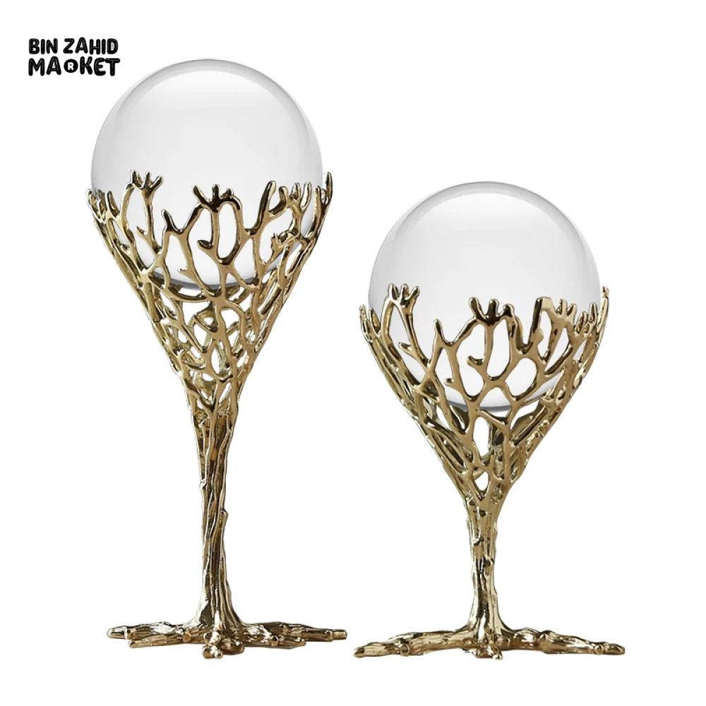 LUXURY HOME DECOR – 2 PIECE PURE COPPER CRYSTAL BALL HANDMADE MODERN LIVING ROOM ACCESSORY