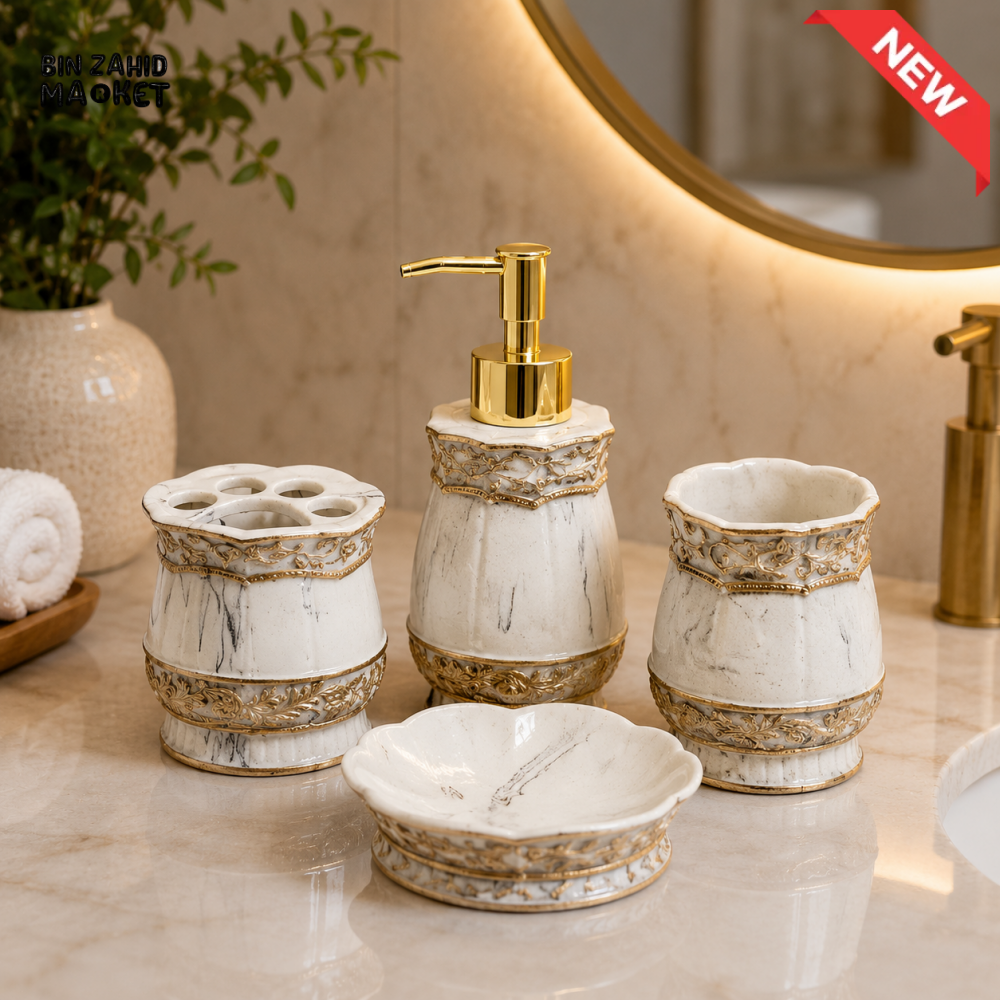 LUXURY MARBLE CERAMIC BATHROOM ACCESSORIES SET – 4 PIECES
