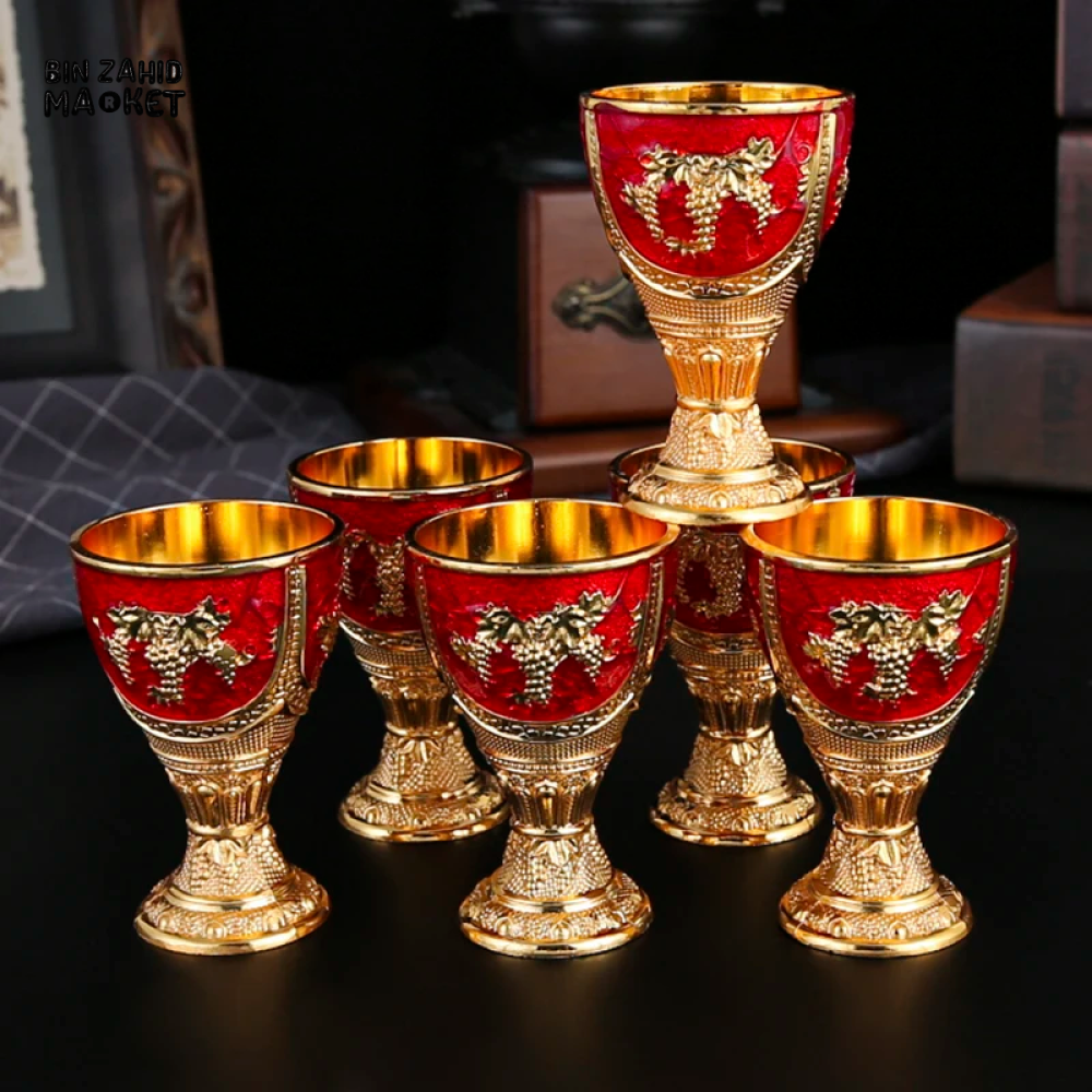 LUXURY METAL ROSE EMBOSSED DRINK SET 1 SERVING POT 6 GLASSES & DECORATIVE BASKET IDEAL FOR FESTIVALS PARTIES & BANQUET DISPLAY