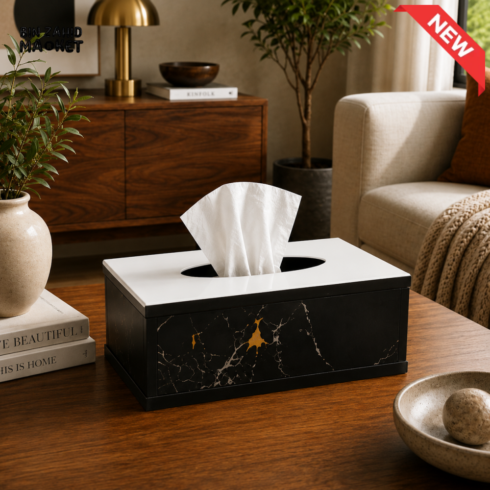 LUXURY MODERN ACRYLIC TISSUE BOX HOLDER - MARBLE BLACK