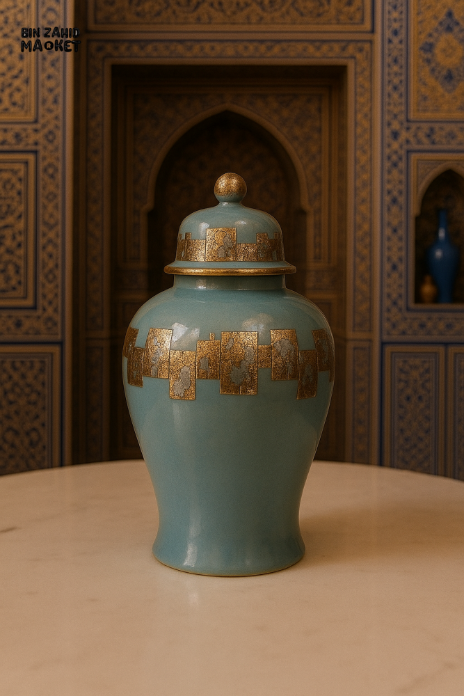 LUXURY MOROCCAN CERAMIC JAR SET – HANDCRAFTED VASES WITH GOLD MOSAIC LARGE