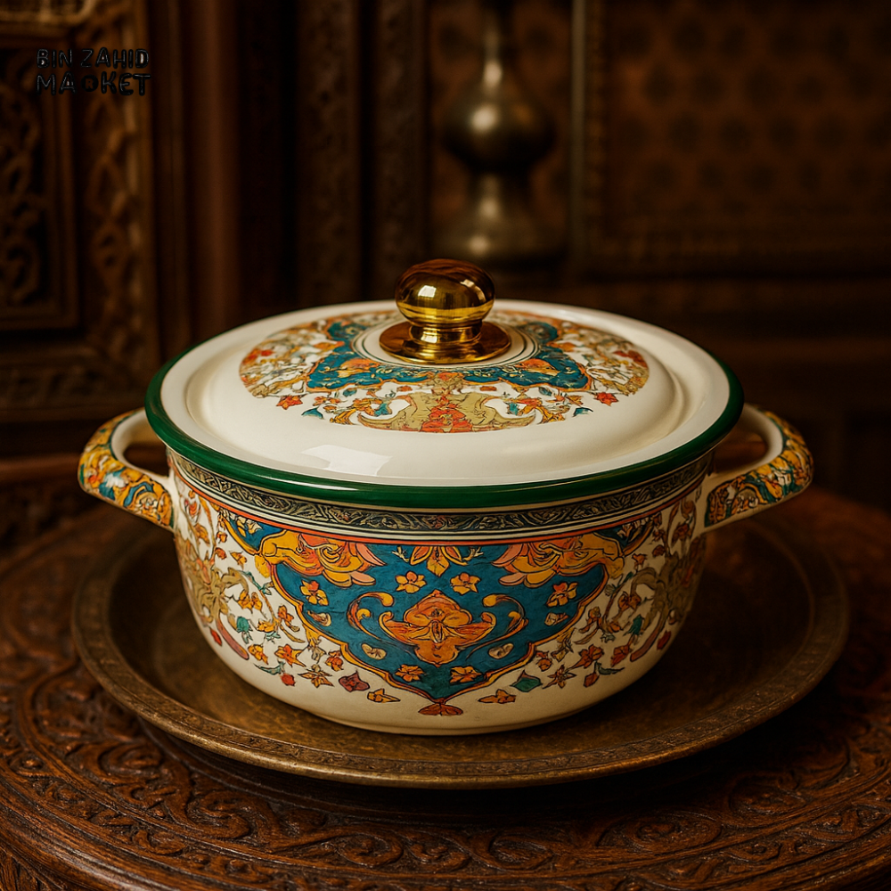 LUXURY MOROCCAN ENAMEL CASSEROLE POT – FLORAL ARABESQUE WITH LID - 26CM