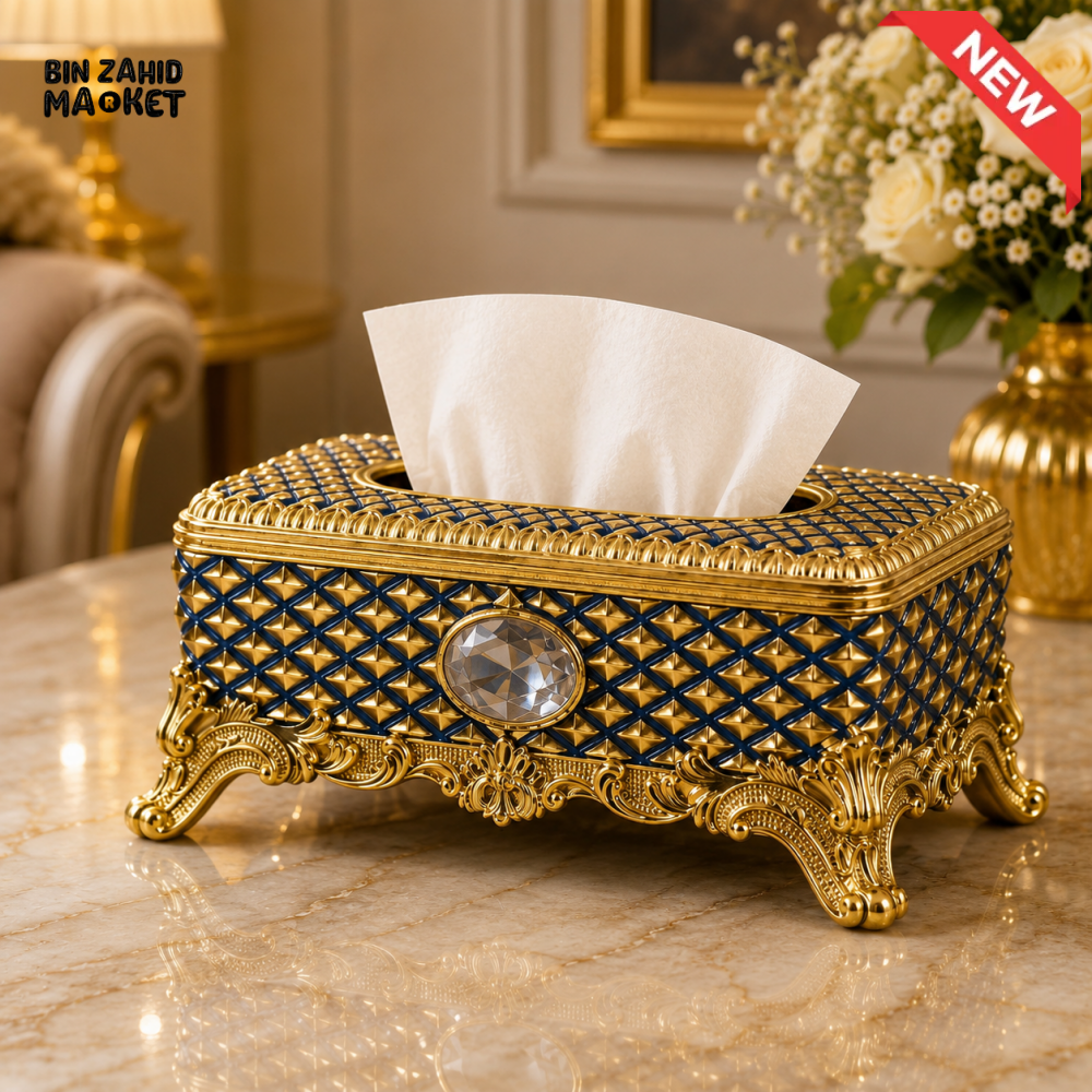 LUXURY ORNAMENT TISSUE BOX - BLUE & GOLDEN