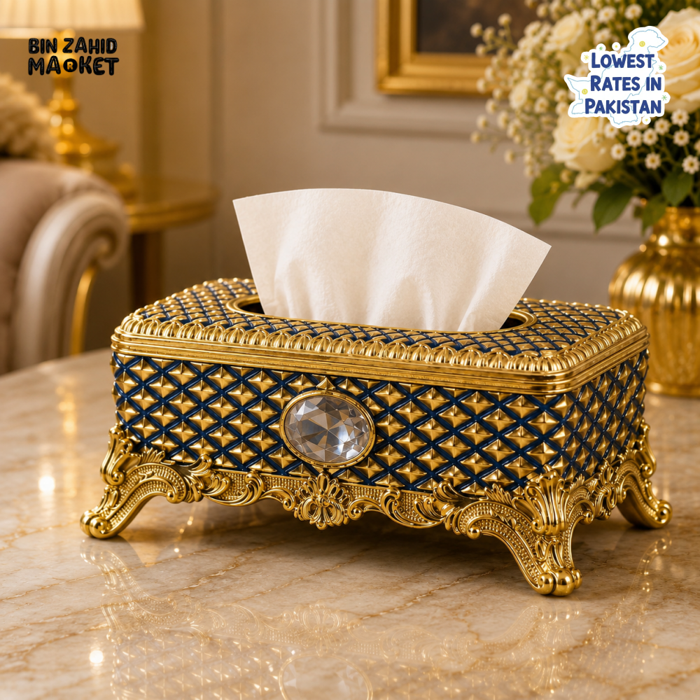LUXURY ORNAMENT TISSUE BOX - BLUE & GOLDEN