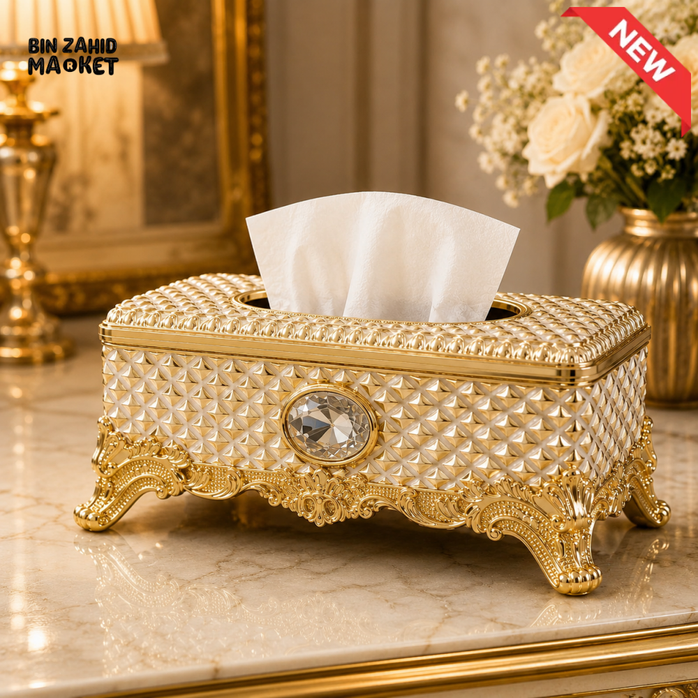 LUXURY ORNAMENT TISSUE BOX - WHITE & SILVER