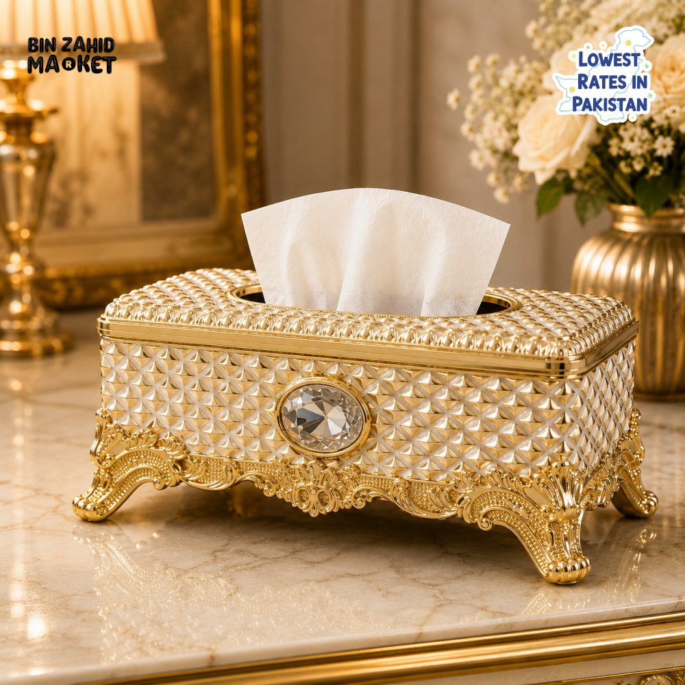 LUXURY ORNAMENT TISSUE BOX - WHITE & SILVER