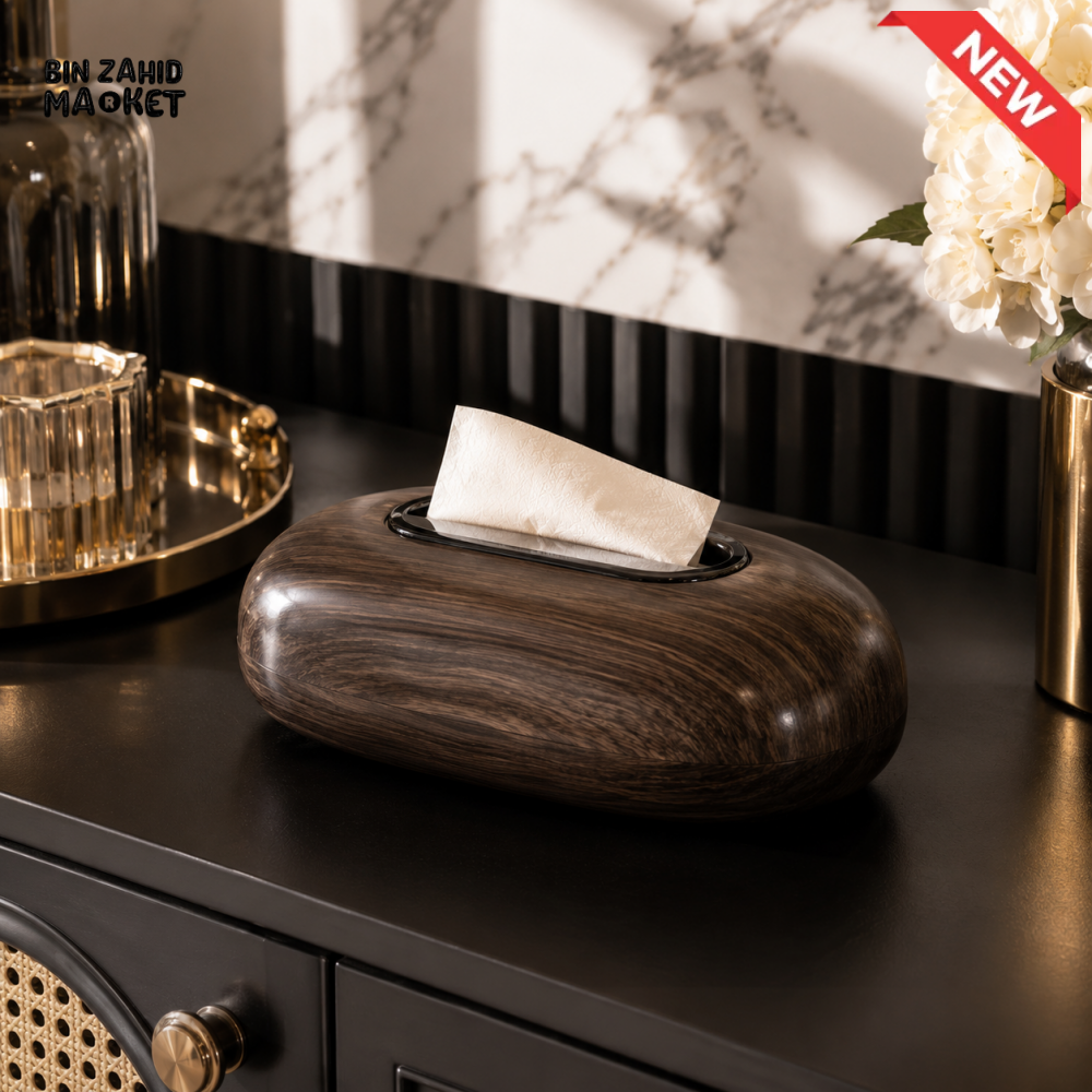 LUXURY OVAL WOOD-GRAIN TISSUE STORAGE BOX