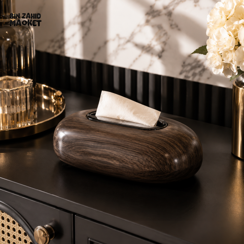 LUXURY OVAL WOOD-GRAIN TISSUE STORAGE BOX