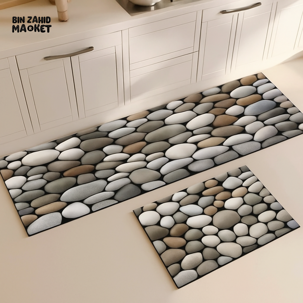 LUXURY PEBBLE PATTERN KITCHEN FLOOR MATS – NON SLIP WATERPROOF & EASY CLEAN ANTI FATIGUE RUG SET