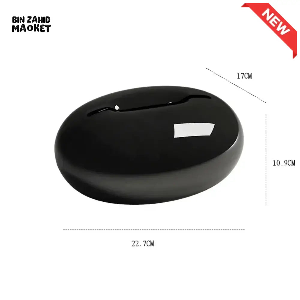 LUXURY PEBBLE SHAPE TISSUE BOX HOLDER – EXTENDABLE LIVING ROOM ORGANIZER - BLACK