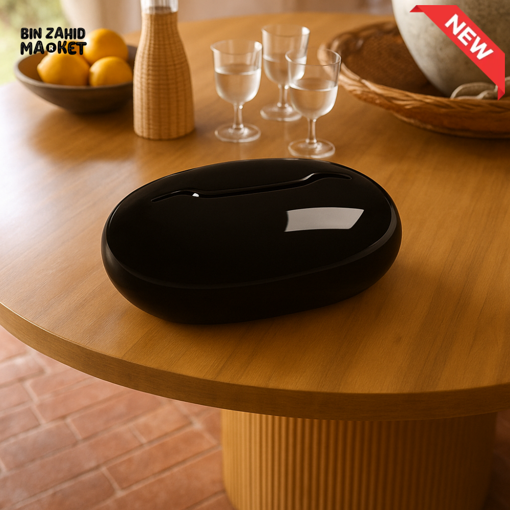 LUXURY PEBBLE SHAPE TISSUE BOX HOLDER – EXTENDABLE LIVING ROOM ORGANIZER - BLACK