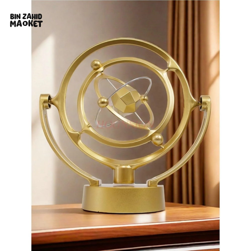 LUXURY PERPETUAL MOTION TABLETOP ORB – GOLDEN KINETIC SCULPTURE DECOR