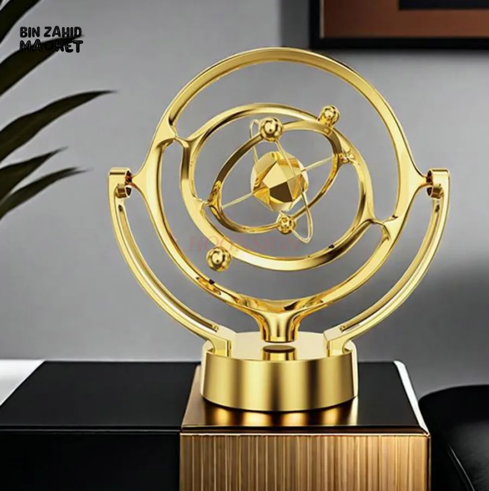LUXURY PERPETUAL MOTION TABLETOP ORB – GOLDEN KINETIC SCULPTURE DECOR