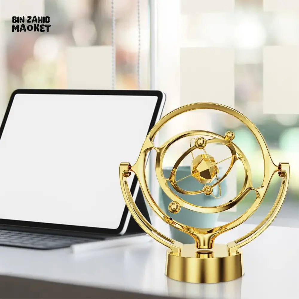 LUXURY PERPETUAL MOTION TABLETOP ORB – GOLDEN KINETIC SCULPTURE DECOR
